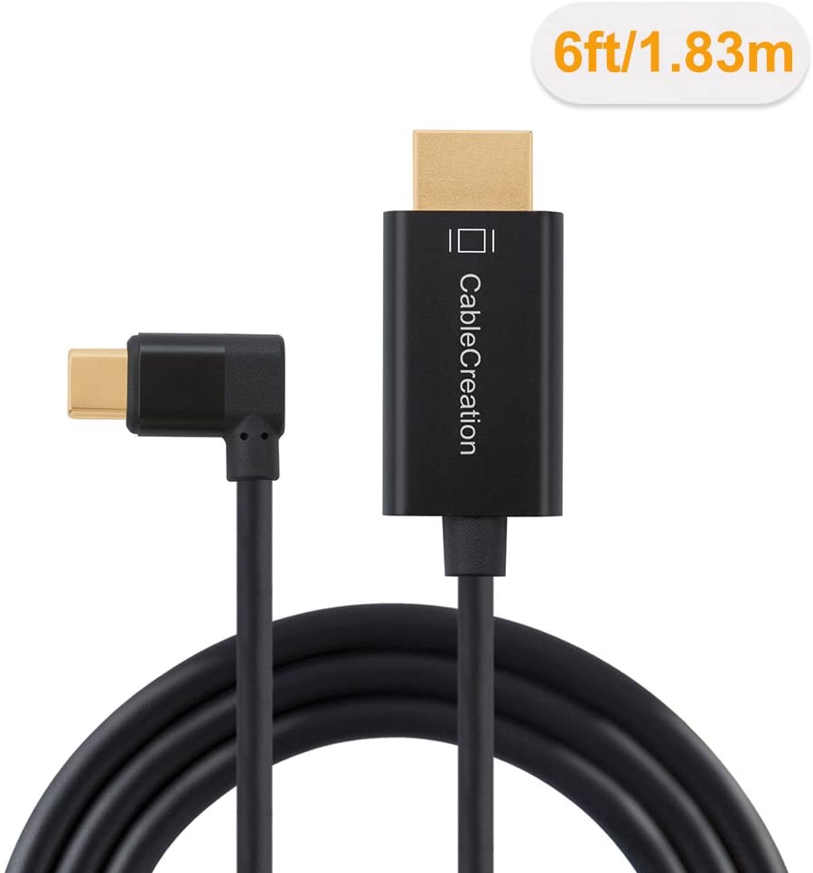 CableCreation USB C to HDMI 4K Right Angel Adapter Cable, Thunderbolt 3 Compatible, Compatible with Macbook Pro 2019,2018, iPad Pro 2018, Google Chromebook Pixel, Yoga 900, Surface Go, Galaxy S10, 6FT