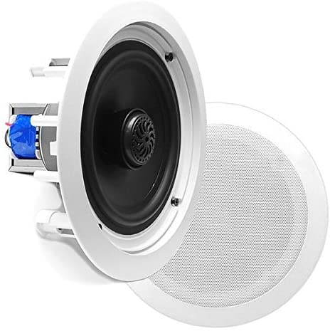 6.5” Ceiling Wall Mount Speakers - Pair of 2-Way Midbass Woofer Speaker 70v Transformer 1” Titanium Dome Tweeter Flush Design w/ 65Hz-22kHz Frequency Response & 250 Watts Peak - Pyle PDIC60T