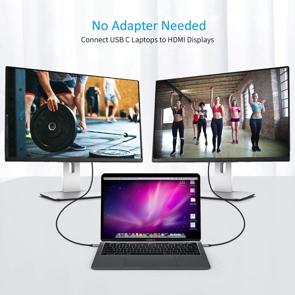 CHOETECH USB C to HDMI Cable(4K@60Hz), USB Type C to HDMI Cable Adapter Thunderbolt 3 Compatible with MacBook Pro 2020/2019, iPad Pro/MacBook Air 2020,Samsung S10/S9/S8, Dell XPS 13/15-2M