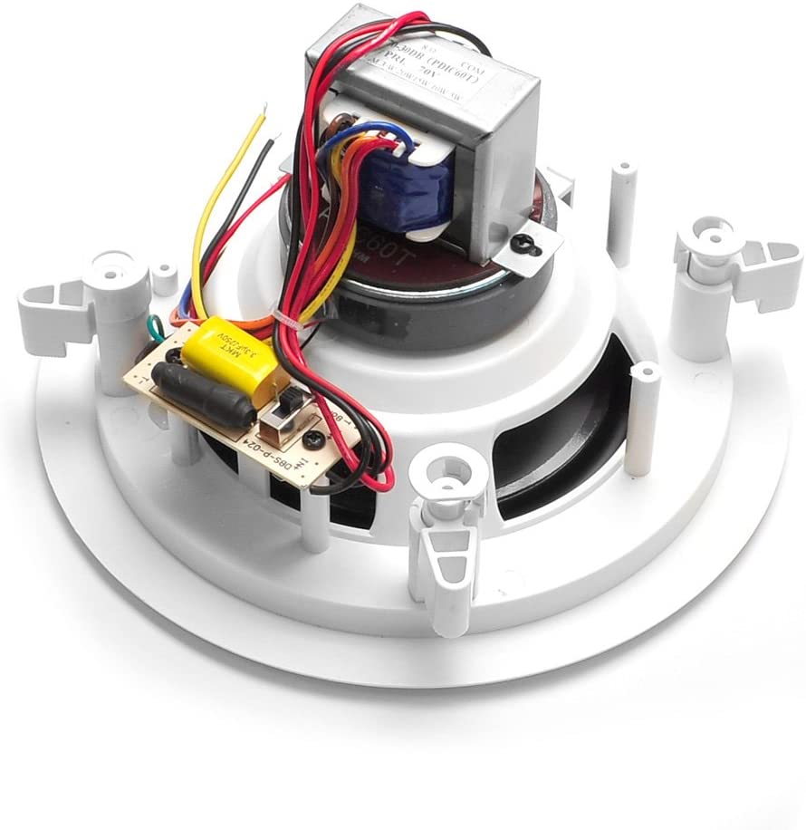 6.5” Ceiling Wall Mount Speakers - Pair of 2-Way Midbass Woofer Speaker 70v Transformer 1” Titanium Dome Tweeter Flush Design w/ 65Hz-22kHz Frequency Response & 250 Watts Peak - Pyle PDIC60T