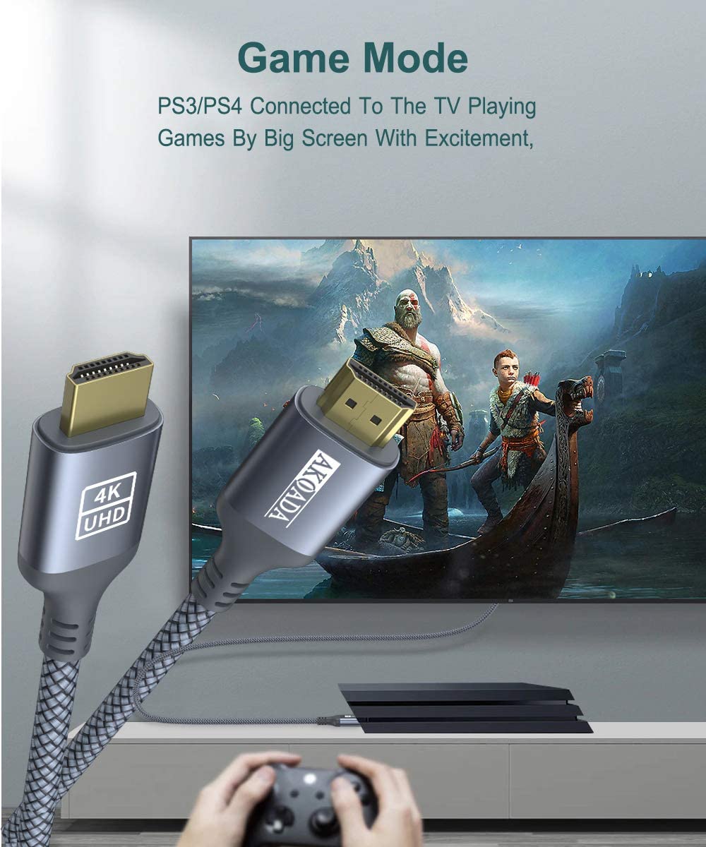HDMI Cable (2 Pack 10FT),Akoada 4K High Speed HDMI 2.0-28AWG Nylon Braided Cable 4K 60Hz HDR Video HDCP2.2 3D 2160P 1080P Compatible with Ethernet ARC UHD TV,PS4 / 3,X-Box, Monitor 4K Fire Netflix Etc