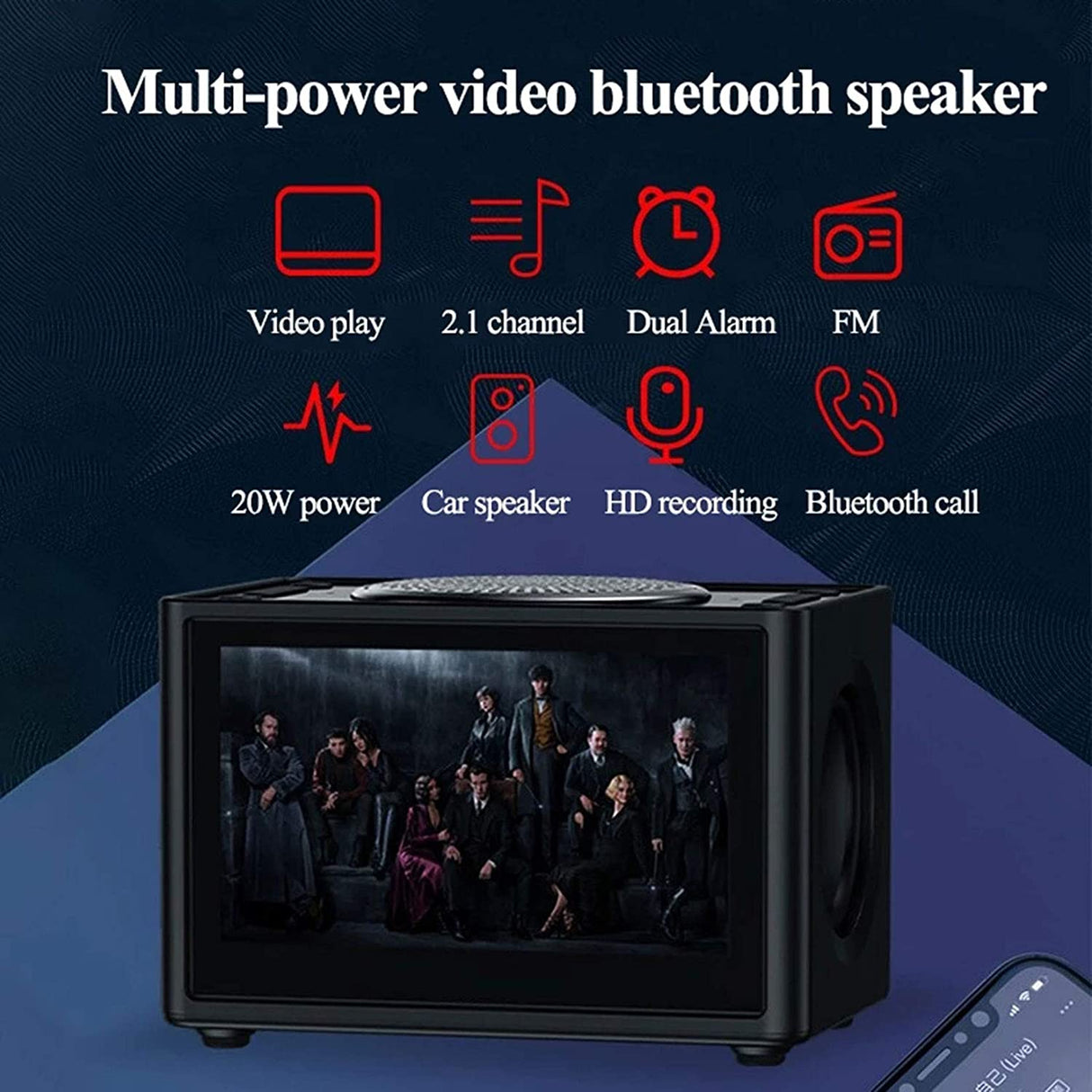 Wireless Bluetooth Speaker,Mini Subwoofer,20W High-Power/360°Stereoscopic Surround Sound Field Portable Speaker with 4.3-Inch Hd Display