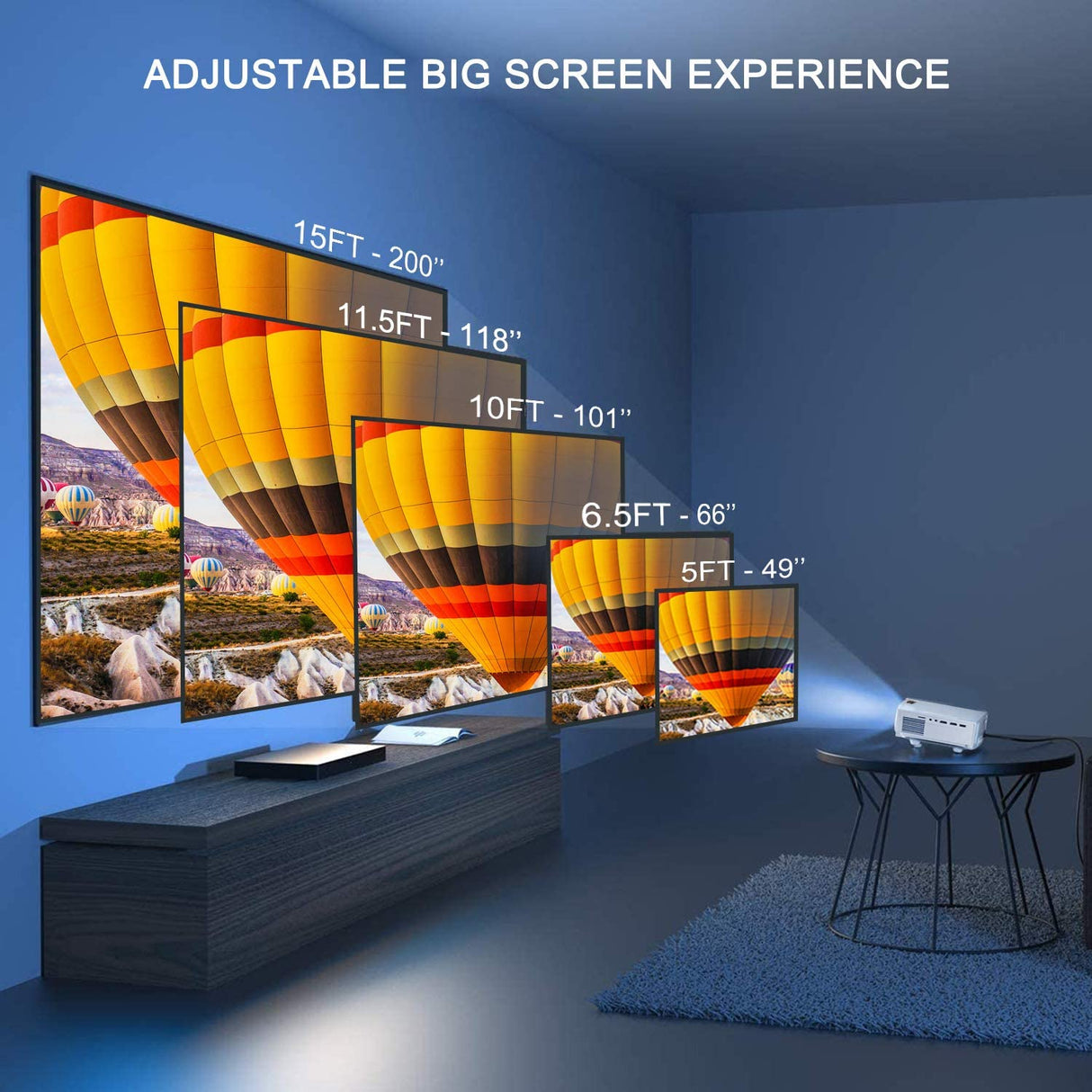 FunLites Video Projector ,4900 Lux 1080P Supported Projector, 60,000 Hours Lamp Life with Synchronize Smartphone Screen, Compatible with TV Stick, HDMI, TV Box, PS4, Include Tripod