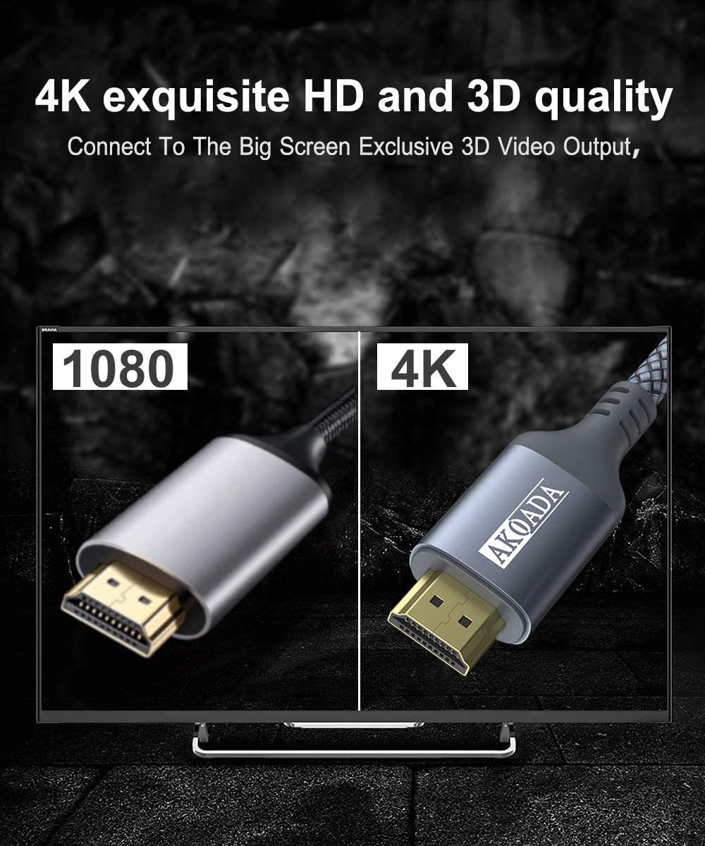 HDMI Cable (2 Pack 10FT),Akoada 4K High Speed HDMI 2.0-28AWG Nylon Braided Cable 4K 60Hz HDR Video HDCP2.2 3D 2160P 1080P Compatible with Ethernet ARC UHD TV,PS4 / 3,X-Box, Monitor 4K Fire Netflix Etc