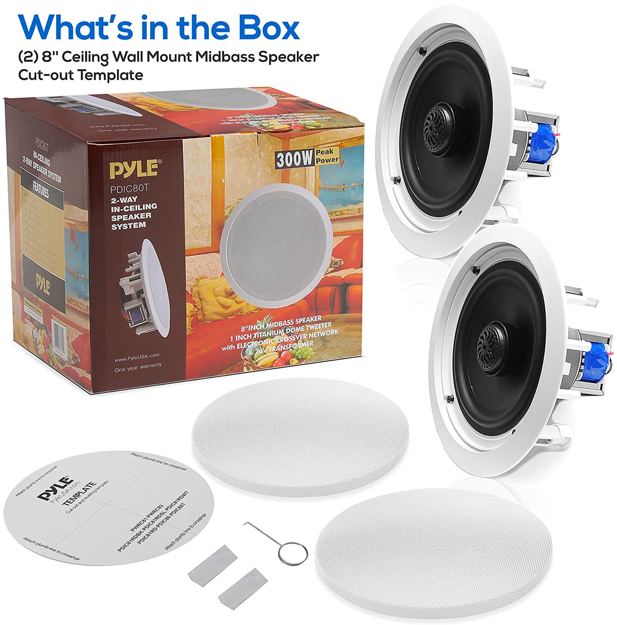 Pyle PDIC60 In-Wall/In-Ceiling Dual Speaker System 8 inches White PDIC80T