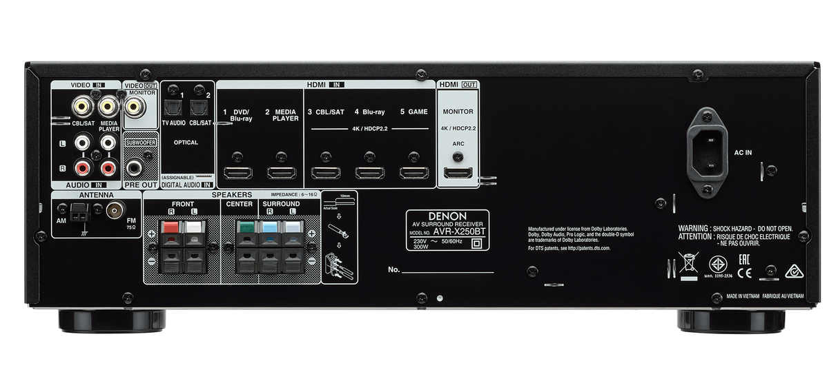 Denon AVR-X250BT 5.1 Ch. 4K Ultra HD AV Receiver
